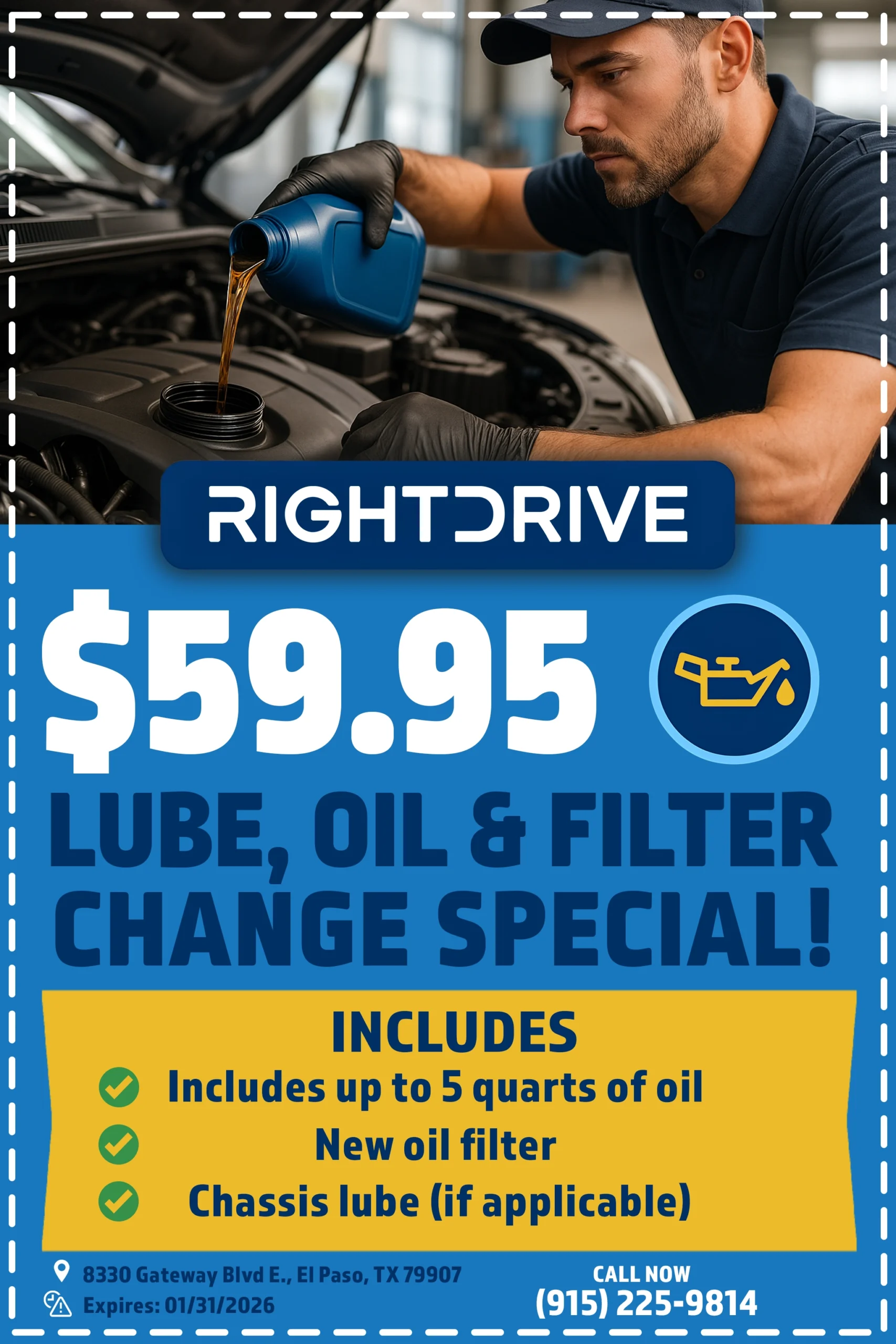 $59.95 Lube, Oil, and Filter Change Special